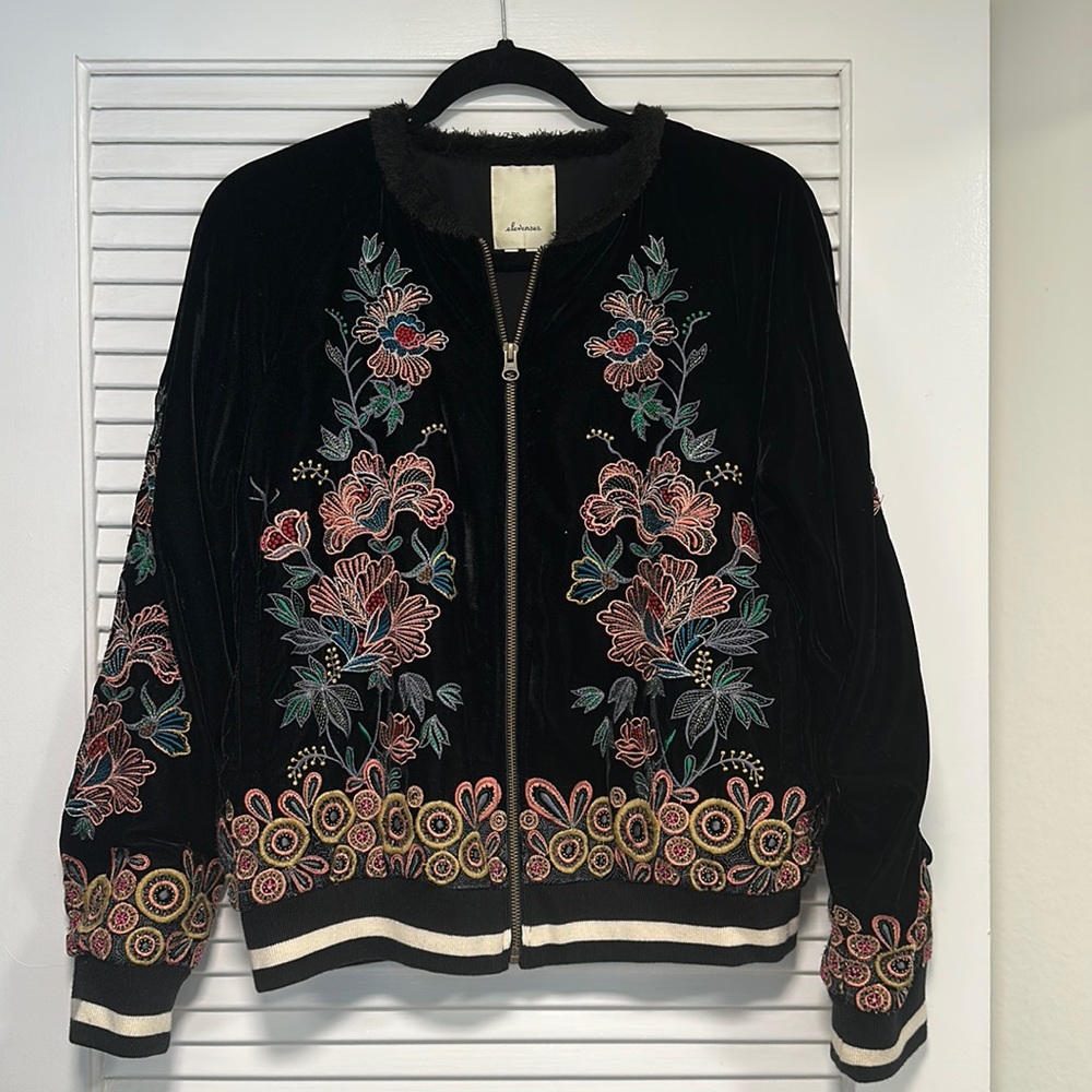 Velvet and Embroidered Bomber Jacket